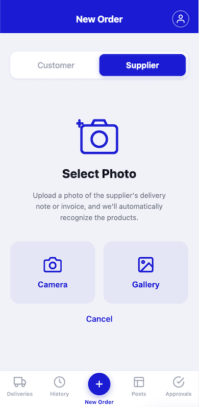 StackOps mobile — OCR delivery-slip scan with matched line items